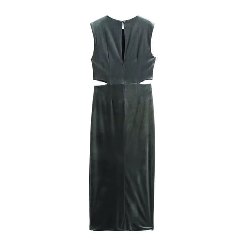 New Sleeveless Ring Detail at Waist Stylish Elegant Maxi Dress CODE: KAR3697