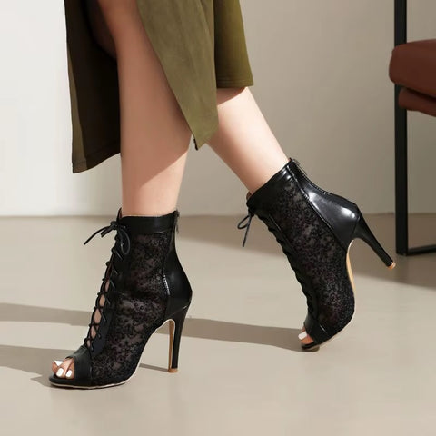 New Sexy Lace Stiletto Strap Peep Toe Breathable High Heel Boot CODE: KAR3702