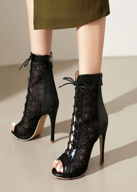 New Sexy Lace Stiletto Strap Peep Toe Breathable High Heel Boot CODE: KAR3702