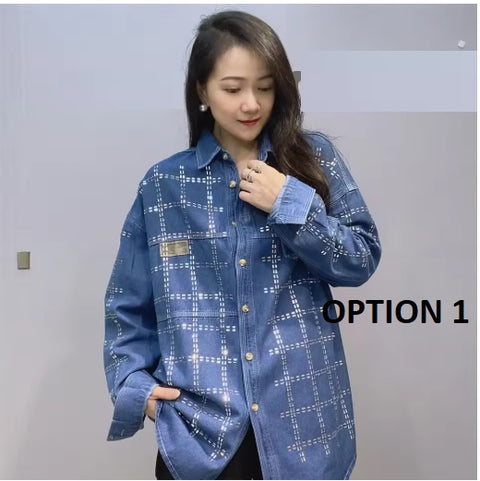New Autumn Full Sleeve Diamonds Plaid Loose Mid-Length Shirt CODE: KAR3711
