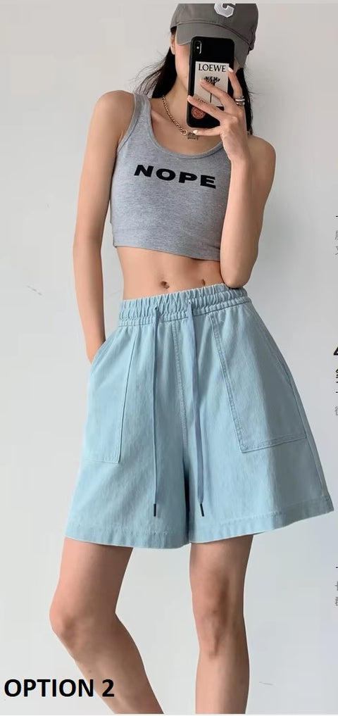 New Fashion Solid Casual High Waist Chic Popular Pockets Simple Summer A-line Soft Short CODE: KAR3713