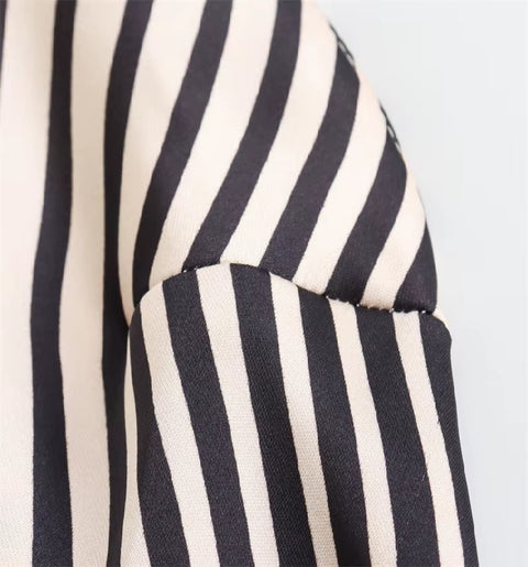 New Fashion Sexy Halter Satin Texture Contrast Striped Casual Dress CODE: KAR3714