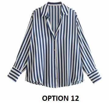 New Long Sleeve Loose Style Silk Texture Striped Shirt CODE: KAR3746