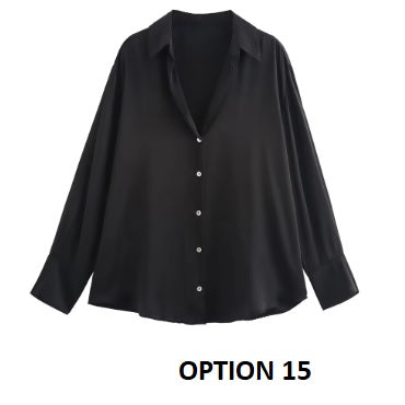 New Long Sleeve Loose Style Silk Texture Striped Shirt CODE: KAR3746