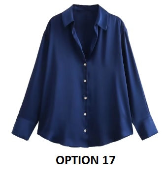 New Long Sleeve Loose Style Silk Texture Striped Shirt CODE: KAR3746