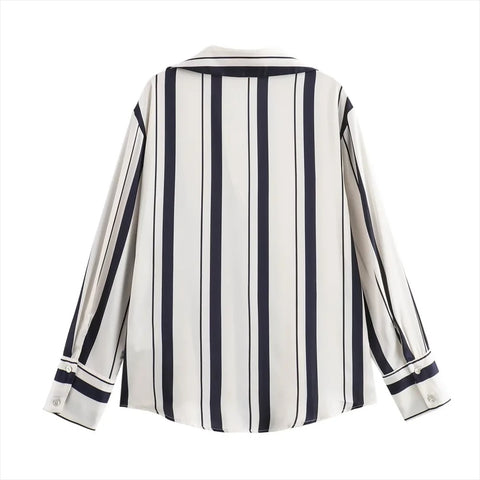 New Long Sleeve Loose Style Silk Texture Striped Shirt CODE: KAR3746