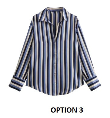 New Long Sleeve Loose Style Silk Texture Striped Shirt CODE: KAR3746