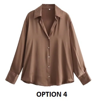 New Long Sleeve Loose Style Silk Texture Striped Shirt CODE: KAR3746