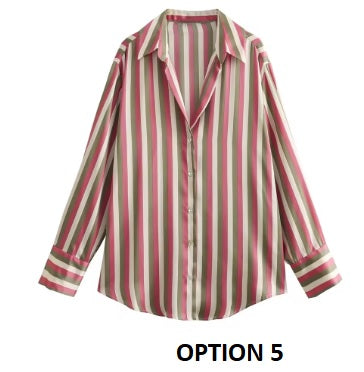 New Long Sleeve Loose Style Silk Texture Striped Shirt CODE: KAR3746