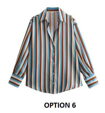 New Long Sleeve Loose Style Silk Texture Striped Shirt CODE: KAR3746