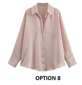 New Long Sleeve Loose Style Silk Texture Striped Shirt CODE: KAR3746