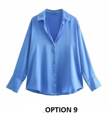 New Long Sleeve Loose Style Silk Texture Striped Shirt CODE: KAR3746