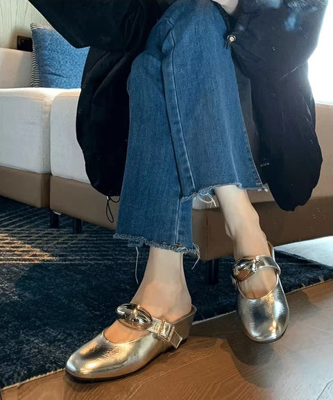 New Fashion Solid Square Toe Wedge Bright Bun Toe Buckle Casual Shoes Flats CODE: KAR3748