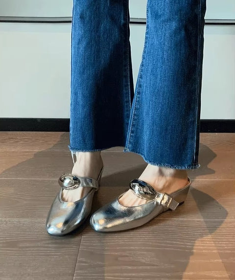 New Fashion Solid Square Toe Wedge Bright Bun Toe Buckle Casual Shoes Flats CODE: KAR3748