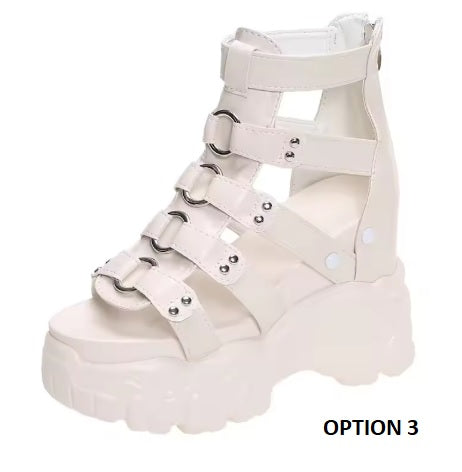 New Summer Soft Bottom Light High Top Exposure Toe Slope Heel Shoes CODE: KAR3839