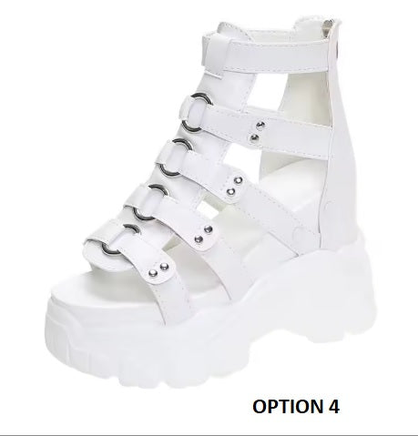 New Summer Soft Bottom Light High Top Exposure Toe Slope Heel Shoes CODE: KAR3839