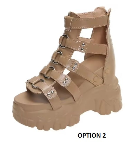 New Summer Soft Bottom Light High Top Exposure Toe Slope Heel Shoes CODE: KAR3839