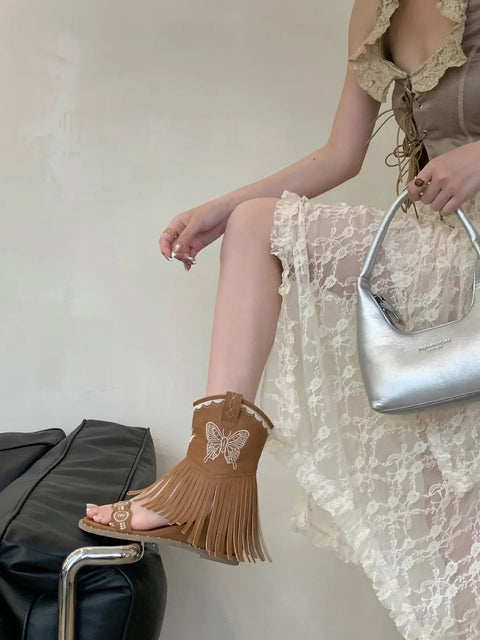 New Butterfly Embroidery High Heel Boots CODE: KAR3871