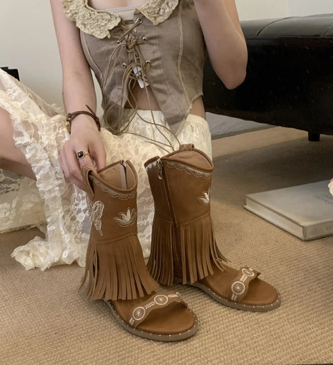 New Butterfly Embroidery High Heel Boots CODE: KAR3871