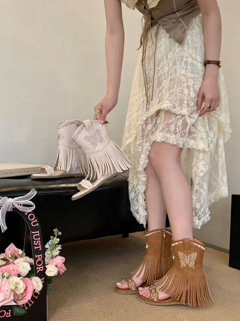 New Butterfly Embroidery High Heel Boots CODE: KAR3871
