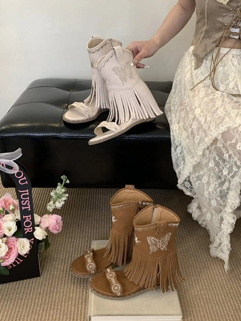 New Butterfly Embroidery High Heel Boots CODE: KAR3871