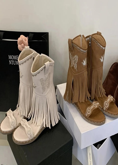 New Butterfly Embroidery High Heel Boots CODE: KAR3871