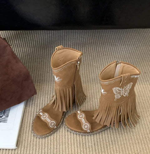 New Butterfly Embroidery High Heel Boots CODE: KAR3871