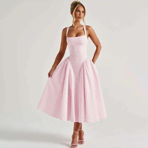 New Printed Spaghetti Sexy Lining Backless Party Midi Dress CODE: KAR3948