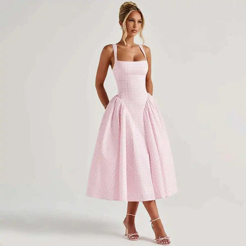 New Printed Spaghetti Sexy Lining Backless Party Midi Dress CODE: KAR3948