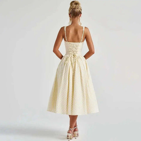 New Printed Spaghetti Sexy Lining Backless Party Midi Dress CODE: KAR3948