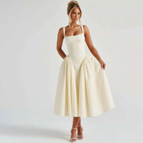 New Printed Spaghetti Sexy Lining Backless Party Midi Dress CODE: KAR3948