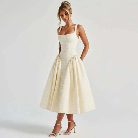 New Printed Spaghetti Sexy Lining Backless Party Midi Dress CODE: KAR3948