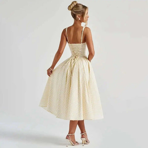 New Printed Spaghetti Sexy Lining Backless Party Midi Dress CODE: KAR3948