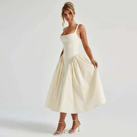 New Printed Spaghetti Sexy Lining Backless Party Midi Dress CODE: KAR3948