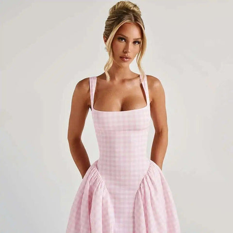 New Printed Spaghetti Sexy Lining Backless Party Midi Dress CODE: KAR3948