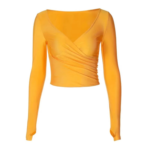 New Deep V Neck Long Sleeve Sexy Crop Top CODE: KAR3949