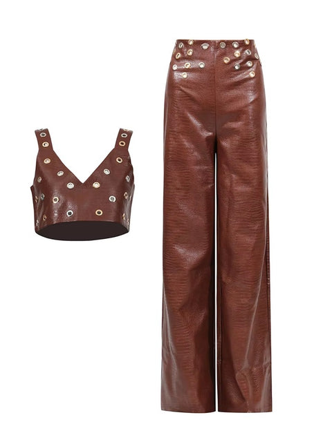 New V Neck Sleeveless High Waist Pant Set CODE: KAR4029