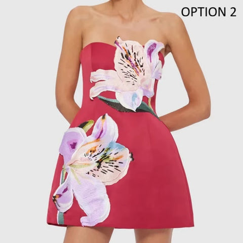 New Flower Print Backless Party Short Dress CODE: KAR4030