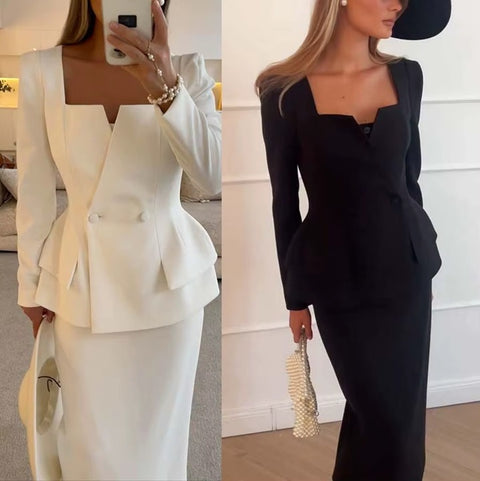 New Casual Long Loose Top And Skirt Two Piece Set CODE: KAR4038