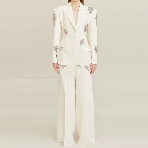 New Notched Collar Long Sleeve Top and High Waist Wide Leg Pant CODE: KAR4039