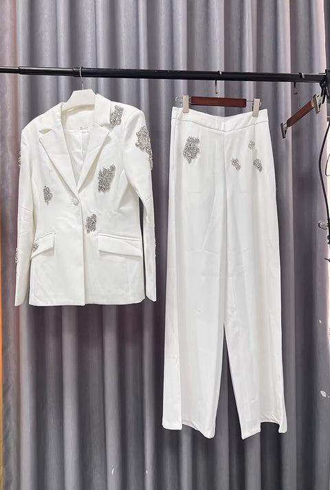 New Notched Collar Long Sleeve Top and High Waist Wide Leg Pant CODE: KAR4039