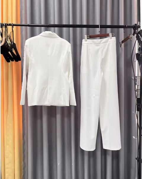 New Notched Collar Long Sleeve Top and High Waist Wide Leg Pant CODE: KAR4039