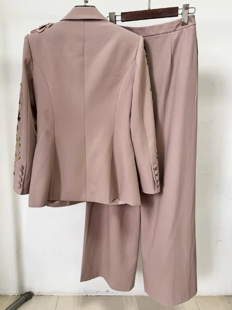 New Flowers Beaded Blazer Wide Leg Pant Set CODE: KAR4040