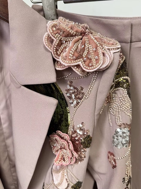 New Flowers Beaded Blazer Wide Leg Pant Set CODE: KAR4040
