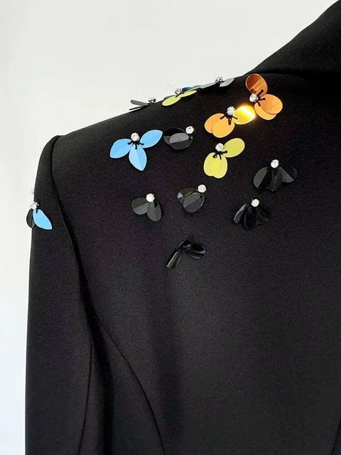 New Fashion Sequins Patchwork Lapel Blazer And Long Pant CODE: KAR4042