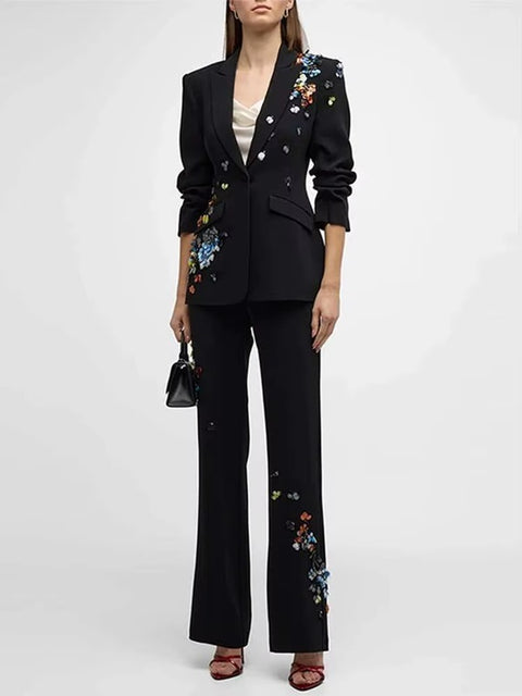 New Fashion Sequins Patchwork Lapel Blazer And Long Pant CODE: KAR4042