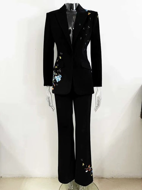 New Fashion Sequins Patchwork Lapel Blazer And Long Pant CODE: KAR4042