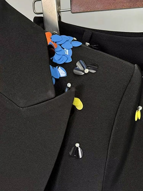 New Fashion Sequins Patchwork Lapel Blazer And Long Pant CODE: KAR4042