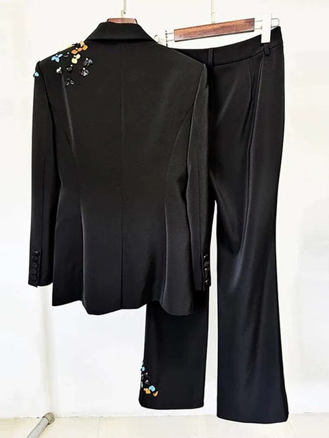 New Fashion Sequins Patchwork Lapel Blazer And Long Pant CODE: KAR4042