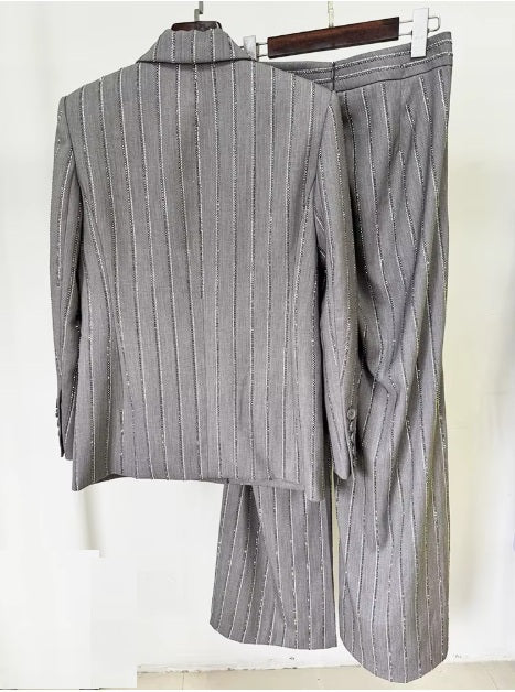 New Lapel Long Sleeve Spliced Pockets Coat High Waist Pant Chic Set CODE: KAR4044